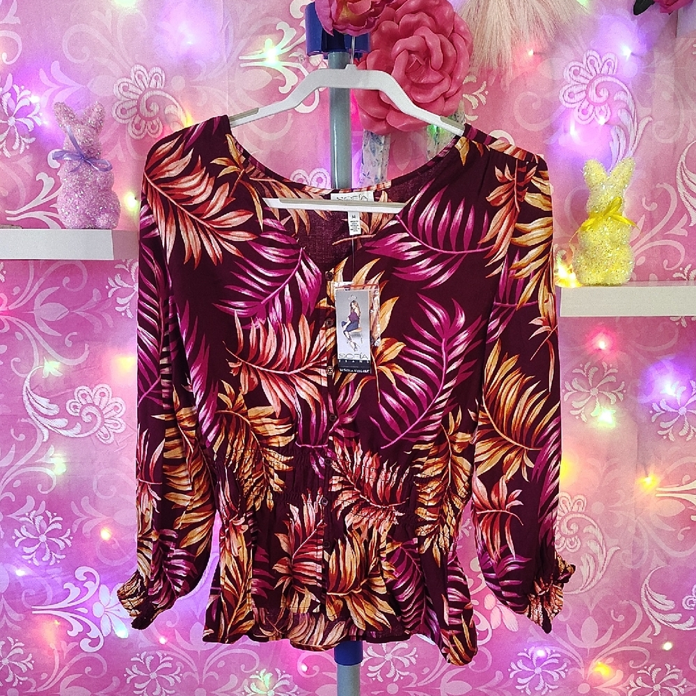Elegant Tropical Leaf Print Blouse
